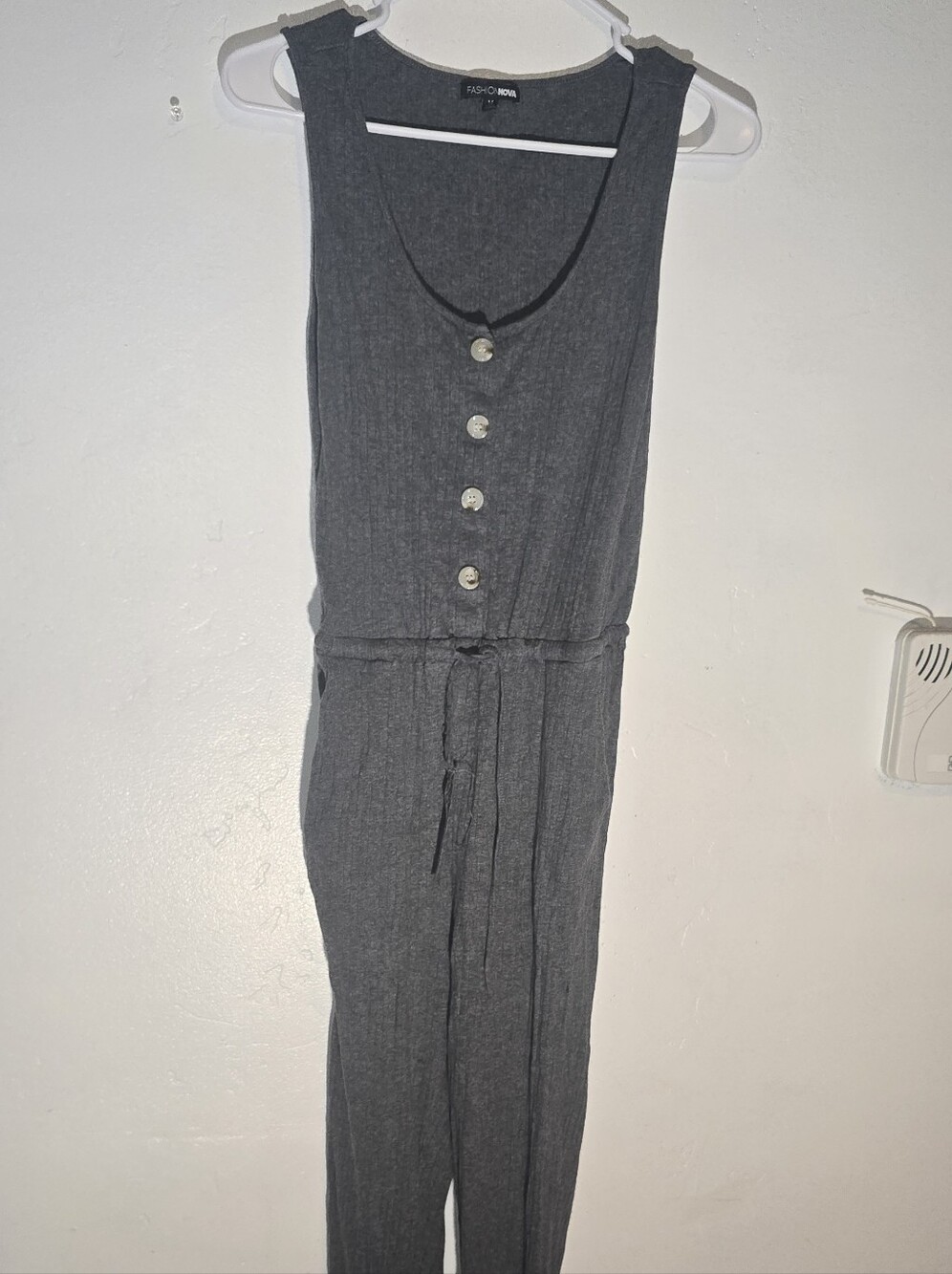 Sleeveless Charcoal Ribbed Jumpsuit with Button Detail